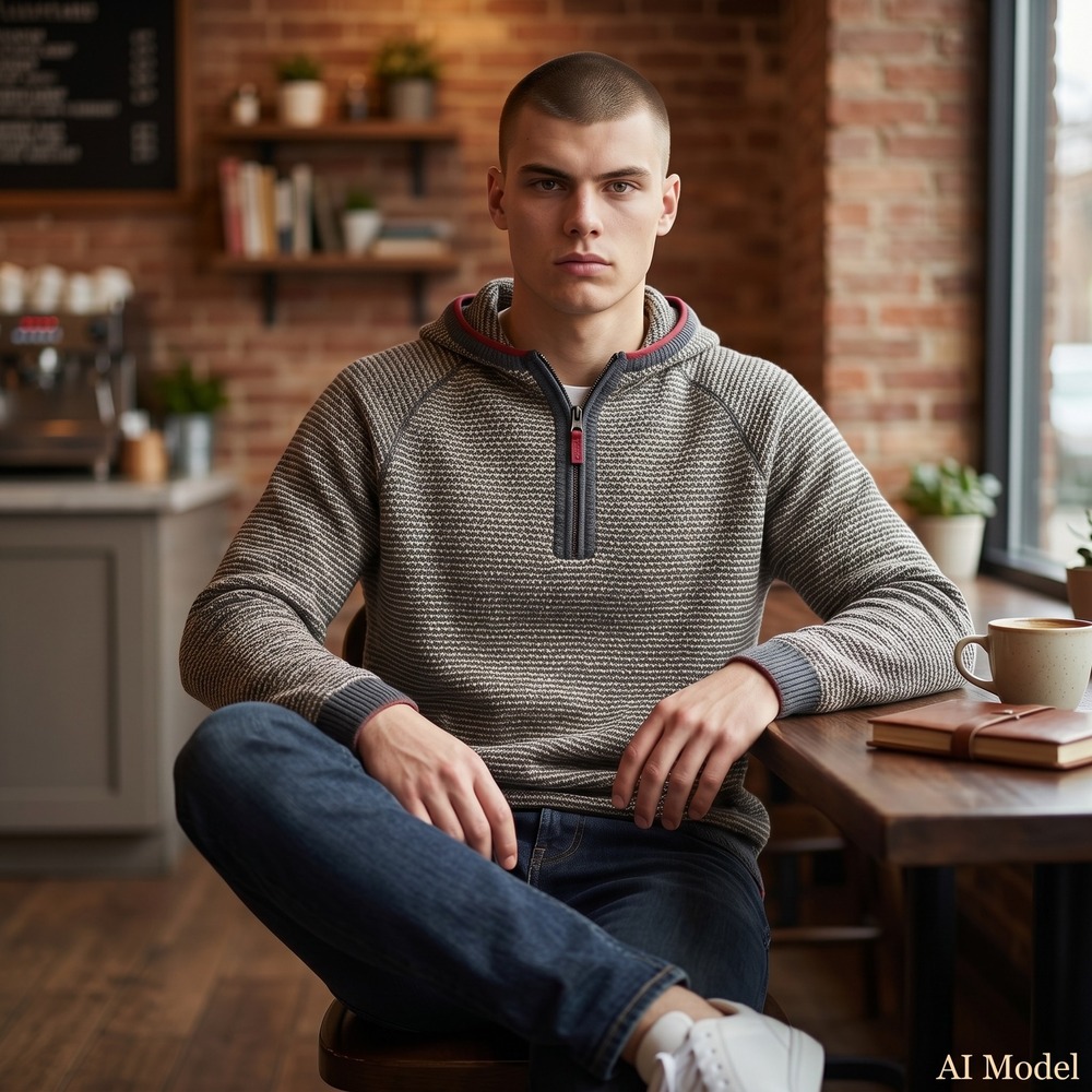 Carbon 2 Cobalt Sweater Mens M Grey 1/4 Zip Hooded Popcorn Knit Cotton 155117